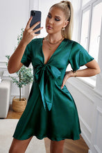 Load image into Gallery viewer, Radleigh Tie Front Plunge Flutter Sleeve Mini Dress
