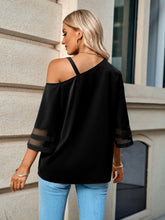 Load image into Gallery viewer, Enya Asymmetrical Neck Sheer Striped Flare Sleeve Blouse