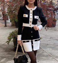 Load image into Gallery viewer, Black White Long Sleeve Mini Skirt Set
