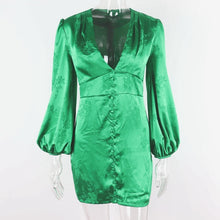 Load image into Gallery viewer, Green Envy Deep V-Neck Satin Mini Dress
