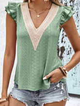 Load image into Gallery viewer, Amaryllis Contrast V-Neck Eyelet Top