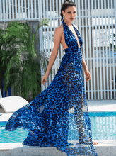 Load image into Gallery viewer, Natalia Leopard Halter Neck Backless Split Dress