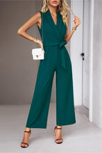 Load image into Gallery viewer, Tie Waist Shawl Collar Sleeveless Jumpsuit