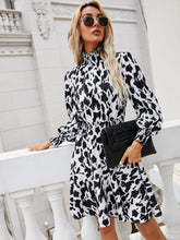 Load image into Gallery viewer, Printed Lantern Sleeve Turtleneck Dress
