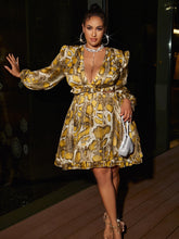 Load image into Gallery viewer, Maddison Plus Size Animal Print Ruffle Hem Plunge Dress