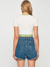 Load image into Gallery viewer, Tia Contrast Trim Pointed Hem Ribbed Crop Top