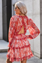 Load image into Gallery viewer, Blaze Floral Frill Trim Plunge Flounce Sleeve Dress