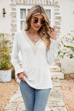Load image into Gallery viewer, Eyelet V-Neck Smocked Flounce Sleeve Blouse