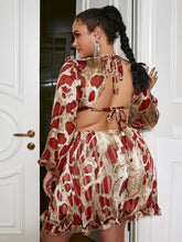 Load image into Gallery viewer, Maddison Plus Size Animal Print Ruffle Hem Plunge Dress