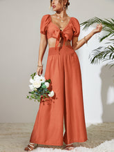 Load image into Gallery viewer, Myrtle Tie Front Cropped Top and Smocked Wide Leg Pants Set