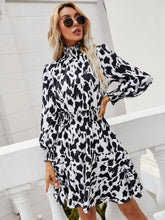 Load image into Gallery viewer, Printed Lantern Sleeve Turtleneck Dress
