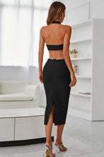 Load image into Gallery viewer, Constance Rhinestone Halter Neck Cutout Slit Midi Dress