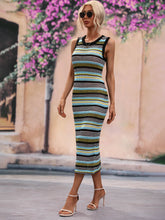 Load image into Gallery viewer, Nova Striped Round Neck Sleeveless Midi Cover Up