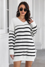 Load image into Gallery viewer, Striped V-Neck Drop Shulder Sweater Dress