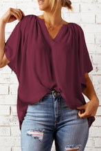 Load image into Gallery viewer, Gathered Detail Notched Neck Flutter Sleeve Top