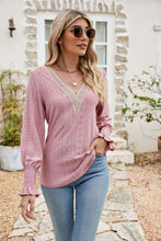 Load image into Gallery viewer, Eyelet V-Neck Smocked Flounce Sleeve Blouse