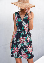Load image into Gallery viewer, Kaede Printed Zip Detail Belted Sleeveless Dress