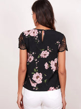 Load image into Gallery viewer, Floral Cutout Round Neck Blouse