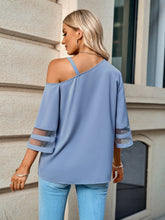 Load image into Gallery viewer, Enya Asymmetrical Neck Sheer Striped Flare Sleeve Blouse