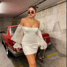 Load image into Gallery viewer, Velvela White Lantern Sleeves Mini Dress