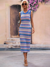 Load image into Gallery viewer, Nova Striped Round Neck Sleeveless Midi Cover Up
