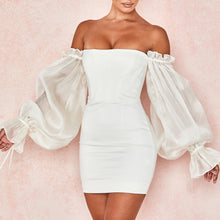 Load image into Gallery viewer, Velvela White Lantern Sleeves Mini Dress