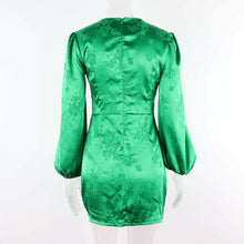 Load image into Gallery viewer, Green Envy Deep V-Neck Satin Mini Dress