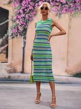 Load image into Gallery viewer, Nova Striped Round Neck Sleeveless Midi Cover Up