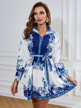 Load image into Gallery viewer, Elizabeth Printed Bishop Sleeve Belted Dress