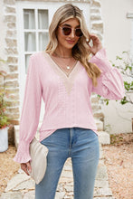 Load image into Gallery viewer, Eyelet V-Neck Smocked Flounce Sleeve Blouse