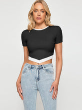 Load image into Gallery viewer, Tia Contrast Trim Pointed Hem Ribbed Crop Top