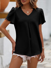 Load image into Gallery viewer, Ruche V-Neck Petal Sleeve Top