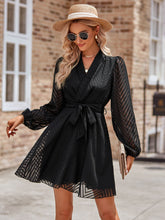 Load image into Gallery viewer, Summer Belted Surplice Neck Long Sleeve Mini Dress