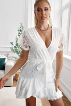 Load image into Gallery viewer, Della Floral Lace Pompom Detail Tie-Waist Flutter Sleeve Dress