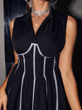 Load image into Gallery viewer, Asoria Contrast Rhinestone Detail Sleeveless Shirt Dress
