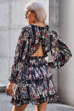 Load image into Gallery viewer, Blaze Floral Frill Trim Plunge Flounce Sleeve Dress