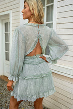 Load image into Gallery viewer, Blaze Floral Frill Trim Plunge Flounce Sleeve Dress