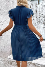 Load image into Gallery viewer, Tie Neck Belted Pleated Dress