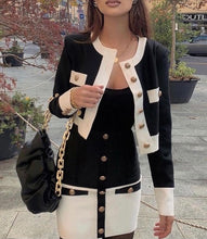 Load image into Gallery viewer, Black White Long Sleeve Mini Skirt Set