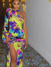 Load image into Gallery viewer, Sasha Side Slit Printed One Shoulder Maxi Dress
