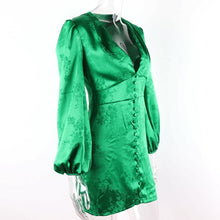 Load image into Gallery viewer, Green Envy Deep V-Neck Satin Mini Dress