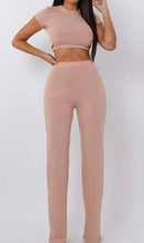 Load image into Gallery viewer, Ribbed O Neck Short Sleeve Set