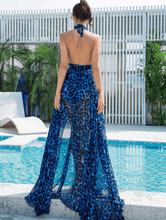 Load image into Gallery viewer, Natalia Leopard Halter Neck Backless Split Dress
