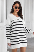 Load image into Gallery viewer, Striped V-Neck Drop Shulder Sweater Dress