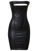 Load image into Gallery viewer, Faux Leather Cutout Strapless Bandage Dress