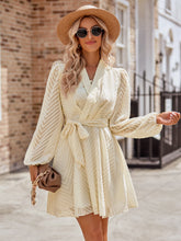 Load image into Gallery viewer, Summer Belted Surplice Neck Long Sleeve Mini Dress