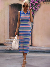 Load image into Gallery viewer, Nova Striped Round Neck Sleeveless Midi Cover Up