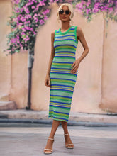 Load image into Gallery viewer, Nova Striped Round Neck Sleeveless Midi Cover Up