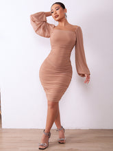 Load image into Gallery viewer, Avenly Zip-Back Ruched Bodycon Dress