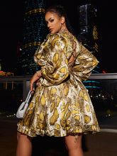 Load image into Gallery viewer, Maddison Plus Size Animal Print Ruffle Hem Plunge Dress